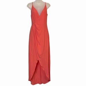 Maxi Faux Wrap Dress Size Small ASTR The Label Coral V Neck Summer Dress 🌴